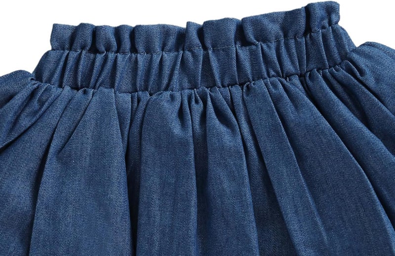 Licupiee Baby Girls Denim Skorts Solid Color Pleated Shorts Summer Fall Clothes Layered Ruffle Skirts Bottoms - Image 2